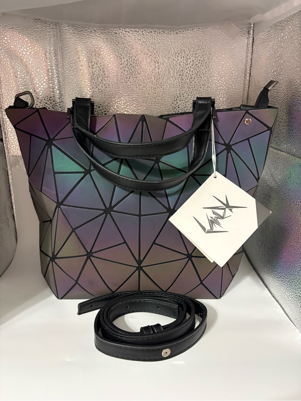 Lovevook GEOMETRIC LUMINOUS
IRIDESCENT HOLOGRAPHIC Handbag